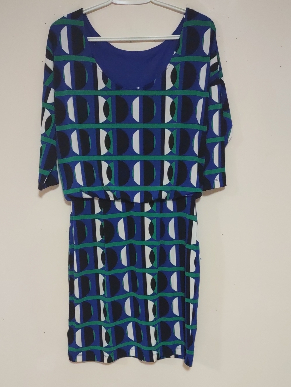 Brand-new Geometric Blue, Green & White Long Sleeve Dress